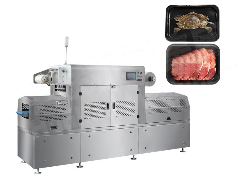 Vakuumverpackungsmaschine mit linearem Tablett